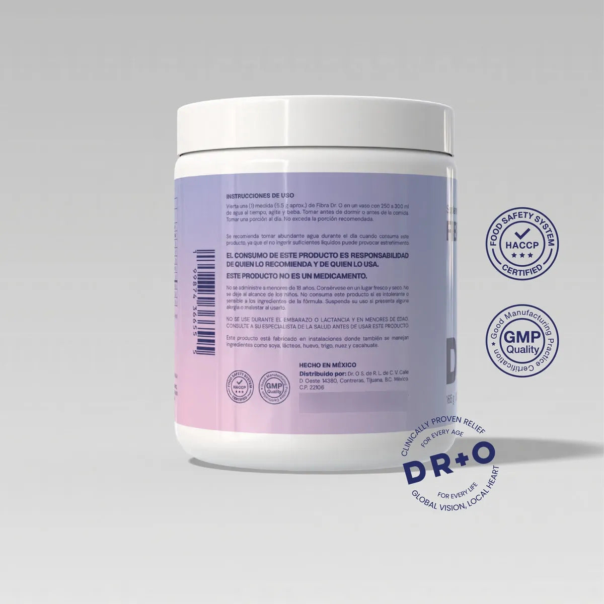 Instrucciones de uso Fibra DR+O — agregar 1 cucharada en agua, tomar antes de dormir — fibra natural para la digestión